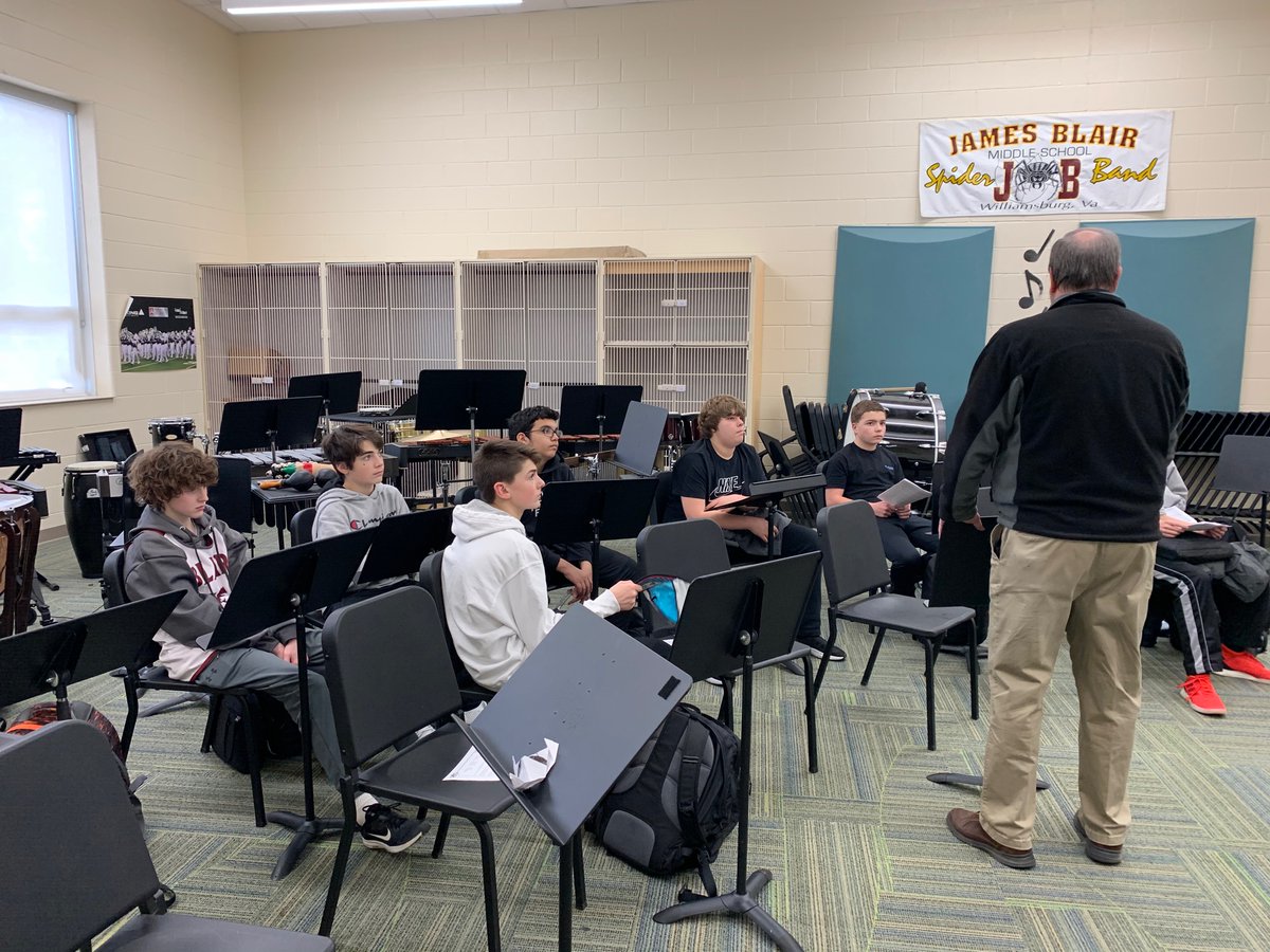 jamesblairband's tweet photo. What a treat today to have the band directors from @lafayetterams and @JamestownHigh visit with our 8th grade band members! #JBMSBand #BandFamily #PowerInTheWeb #WeAreWJCC https://t.co/HzRavOx8SW