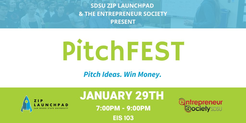 ZIPLaunchpad's tweet image. Join the ZIP Launchpad and @SDSU_ES for PitchFEST next WEDNESDAY at 7PM! Pitch your best idea or help us vote for the winners!

There will also be FREE PIZZA!!!

#dreamdesigndevelop