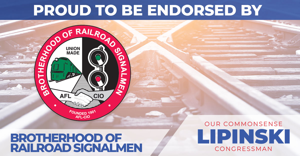 DanLipinski's tweet photo. Proud to have the endorsement of the hardworking members the Brotherhood of Railroad Signalmen. I believe in the core mission of labor and will continue fighting to provide better jobs for all. #IL03 #CommonSense2020 #Twill #BRS https://t.co/gqIBSfcXdm