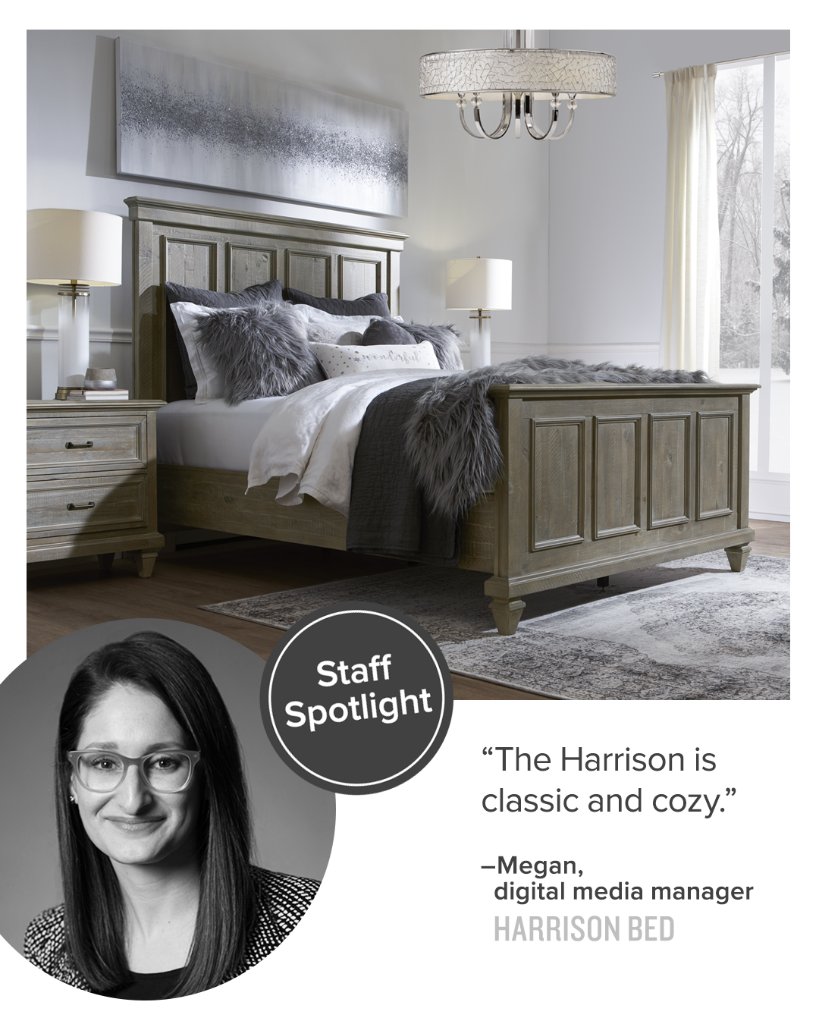 #StaffSpotlight: We caught up with Megan, our digital media whiz, to find out her newest fave. “The Harrison is the perfect piece to anchor my bedroom and accessorize around.” (We agree!) #designerlooks