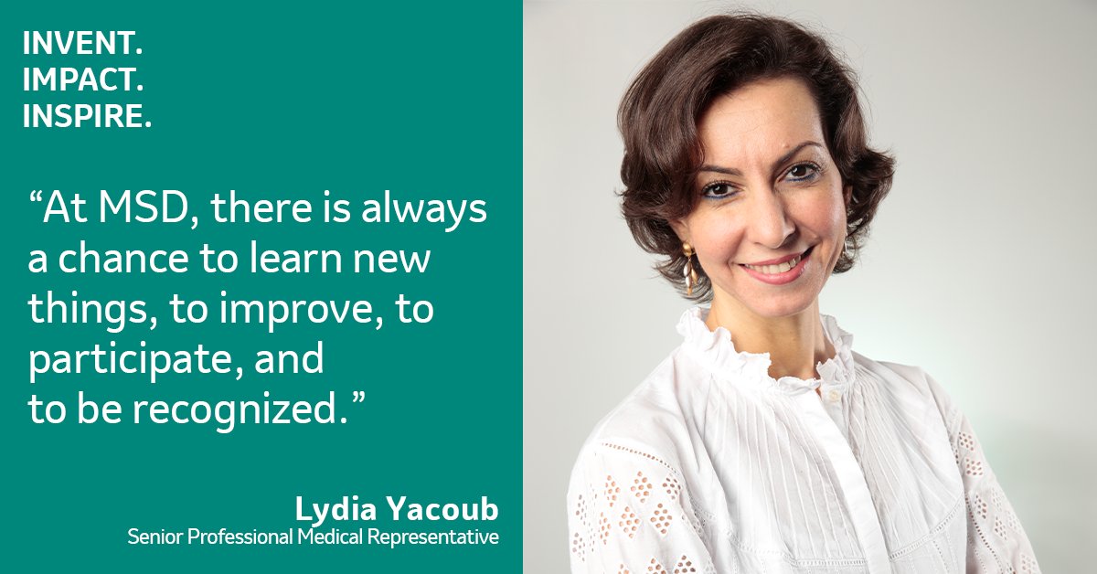 msdcareers's tweet photo. At MSD, there's no shortage of opportunities to grow. Here's what Senior Professional Medical Representative, Lydia Yacoub had to say about her experience. Explore jobs at https://t.co/cMKtvr4w3g #AtMSDImInspired #MSDEMEA #JoinMSDHumanHealth https://t.co/O9BNQbJlL5