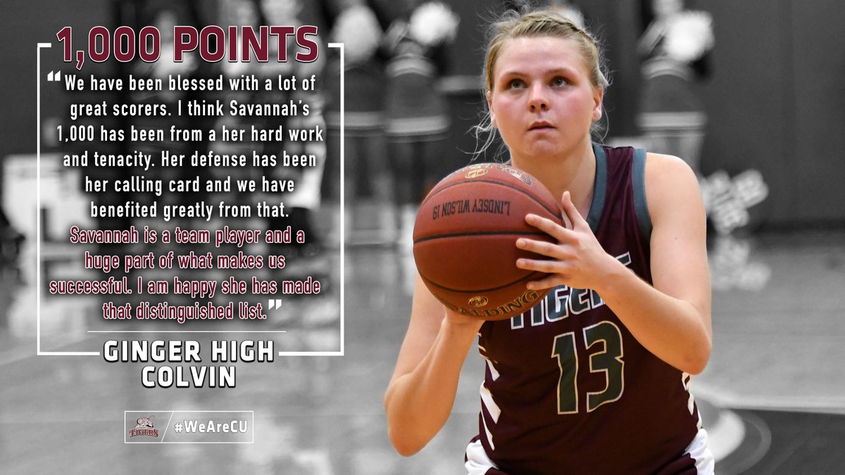 1st 8:08 - THERE IT IS! 

Savannah Gregory takes care of some personal business right away getting the 1st 2 baskets for CU with a 3-pointer and a steal leading to a layup to become the 38th player in LTB program history to score 1,000 points!

Lady Tigers lead 5-0!

#WeAreCU