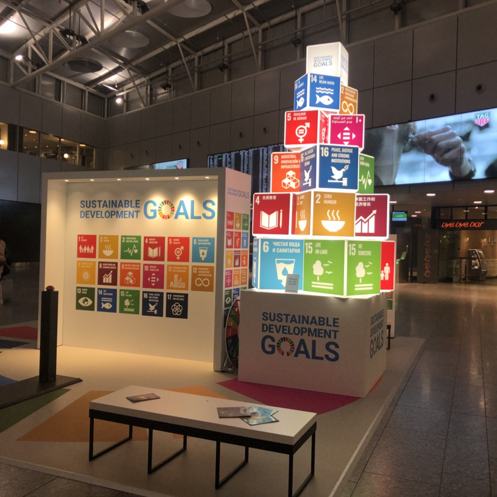 Speaksli's tweet photo. Love this display of @UN Sustainable Development Goals at @zurichairport. Speaksli aims to help eradicate poverty (SDG #1) through literacy and quality education (SDG #4). #unitednations #unsdg #socialimpact #socialenterprise #refugees #education #poverty #literacy #social https://t.co/xTMkWaUWHg