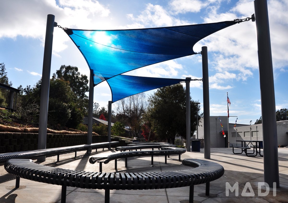 MADIGroupInc's tweet photo. This 2020 school semester has begun and the students at Aptos High School are enjoying their newly renovated quad on campus. Brand new shade structures, benches, and a stage area fitted with outlets makes for the perfect central meeting area.

#MADIgroup #PVUSD #aptoshighschool https://t.co/uKRx18tfyU