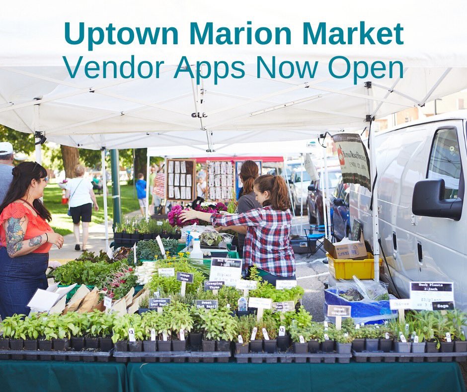 Applications are being accepted for the 2020 Uptown Marion Market season. Interested vendors should visit marioncc.org/vendor-informa… for more details and application information.