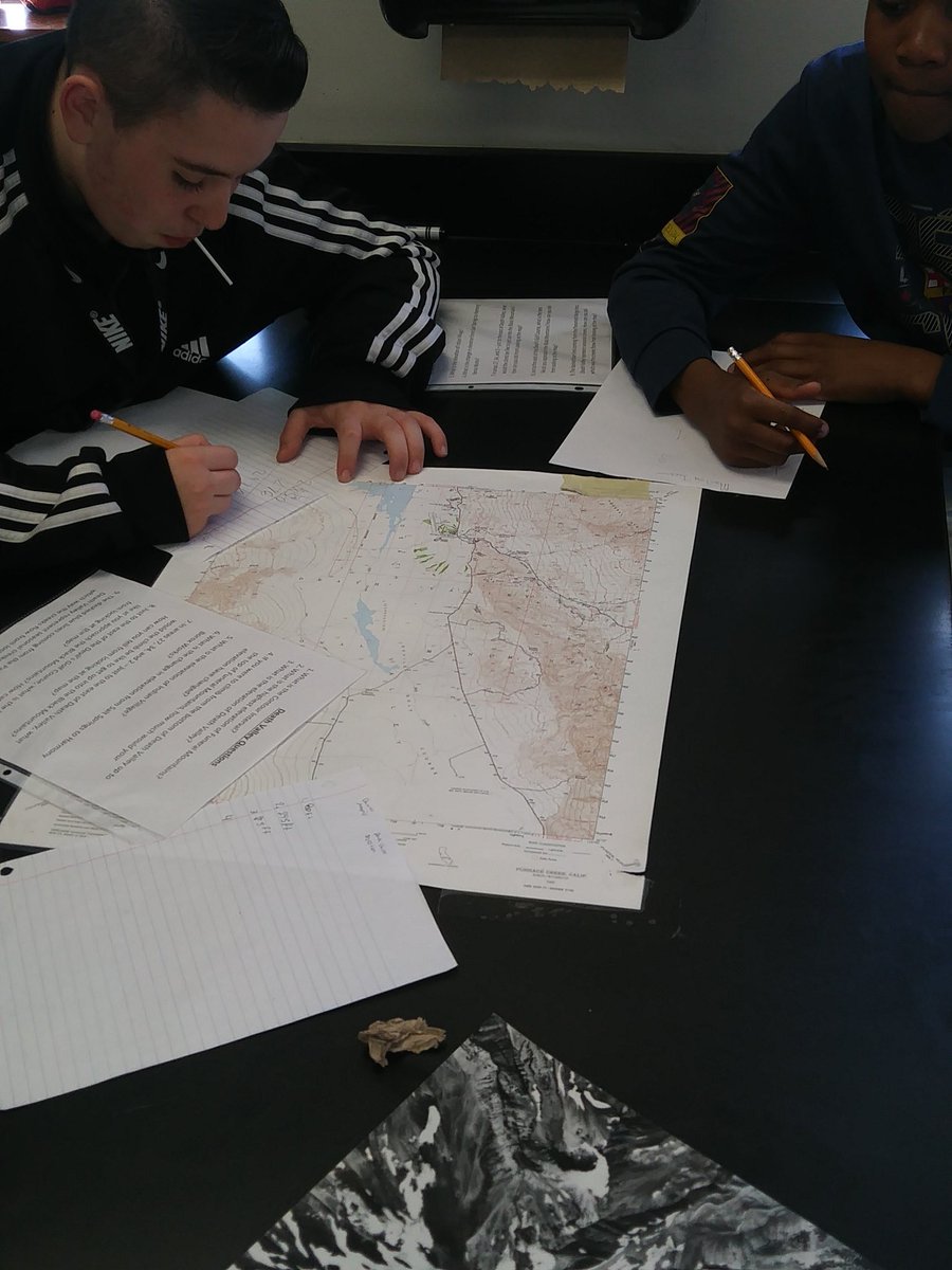 Teague2017's tweet photo. @CISCougars 8th Science taking what we learned about Topographic maps &amp; contour lines to read a map of Death Valley! Big difference when applying to real world! 
Thanks to @tmfulton1 @BrazosportISD An awesome extension activity! https://t.co/qEqjlxjOyr