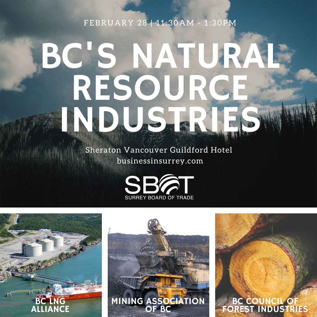 On Friday, February 28 we will be joined by @Bryan_LNGA of @bclnga, @goehring_m of @MA_BC, and Susan Yurkovich of @COFI_INFO for a discussion on BC's Natural resource industries. Moderated by @BizCouncilBC's Ken Peacock, this is one you won't want to miss! ow.ly/A9D150y3zGc