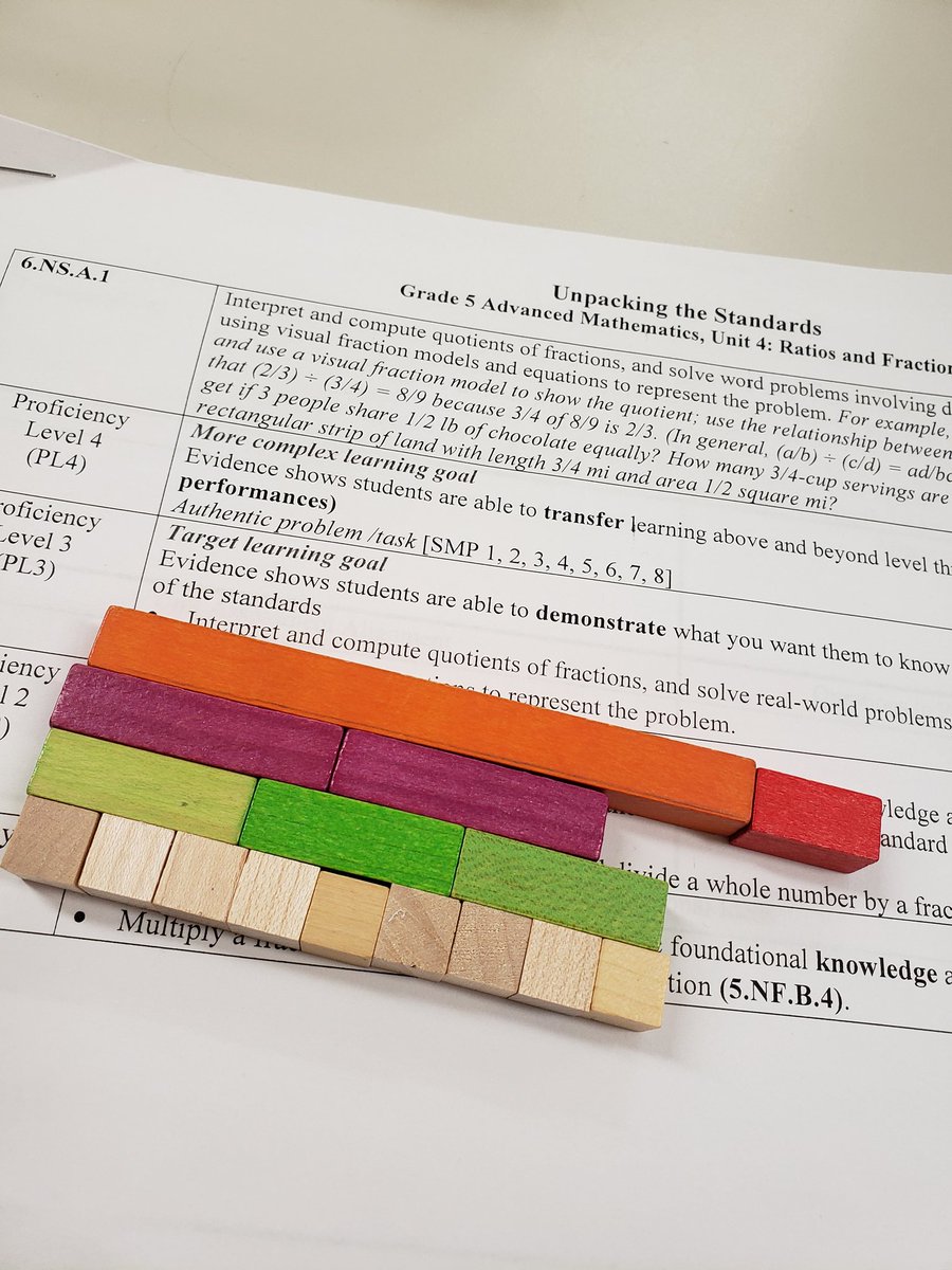EatonTeaching's tweet photo. Unpacking #commoncorestandards for Advanced #5thgrade math content meeting! Modeling a dividend with a greater divisor was our challenge (without just using reciprocals) So thankful for @MrsASanders4 @MichelleMocchi they REALLY know how to teach us teachers! @BCPSMATH #teambcps https://t.co/WSQd1CSxec
