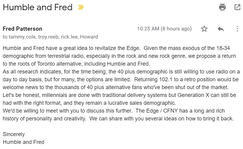 HumbleFredRadio's tweet photo. Our letter to @the_edge management. #backtotheedge https://t.co/I3vfbcm076