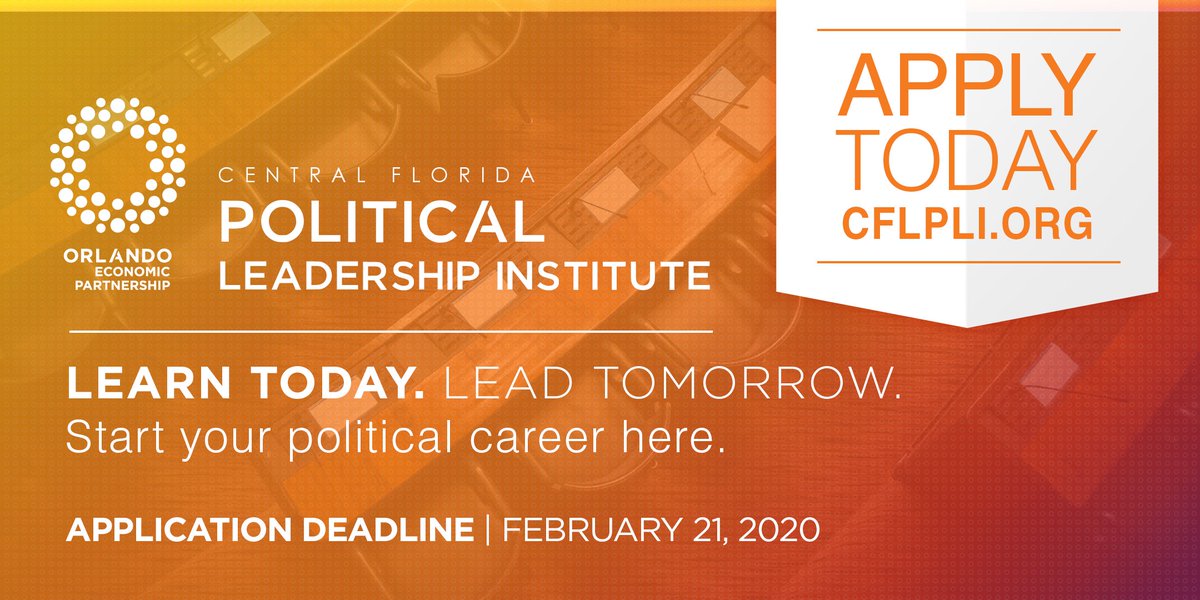 yesenia_baron's tweet photo. Central Florida Political Leadership Institute is currently accepting applications. This program is tailored to help you run a successful campaign. The deadline is quickly approaching! Click on link below for details. https://t.co/qkeOvK4AdX
#LeadershipMatters #leadconnectserve https://t.co/zMbCfRb0MB