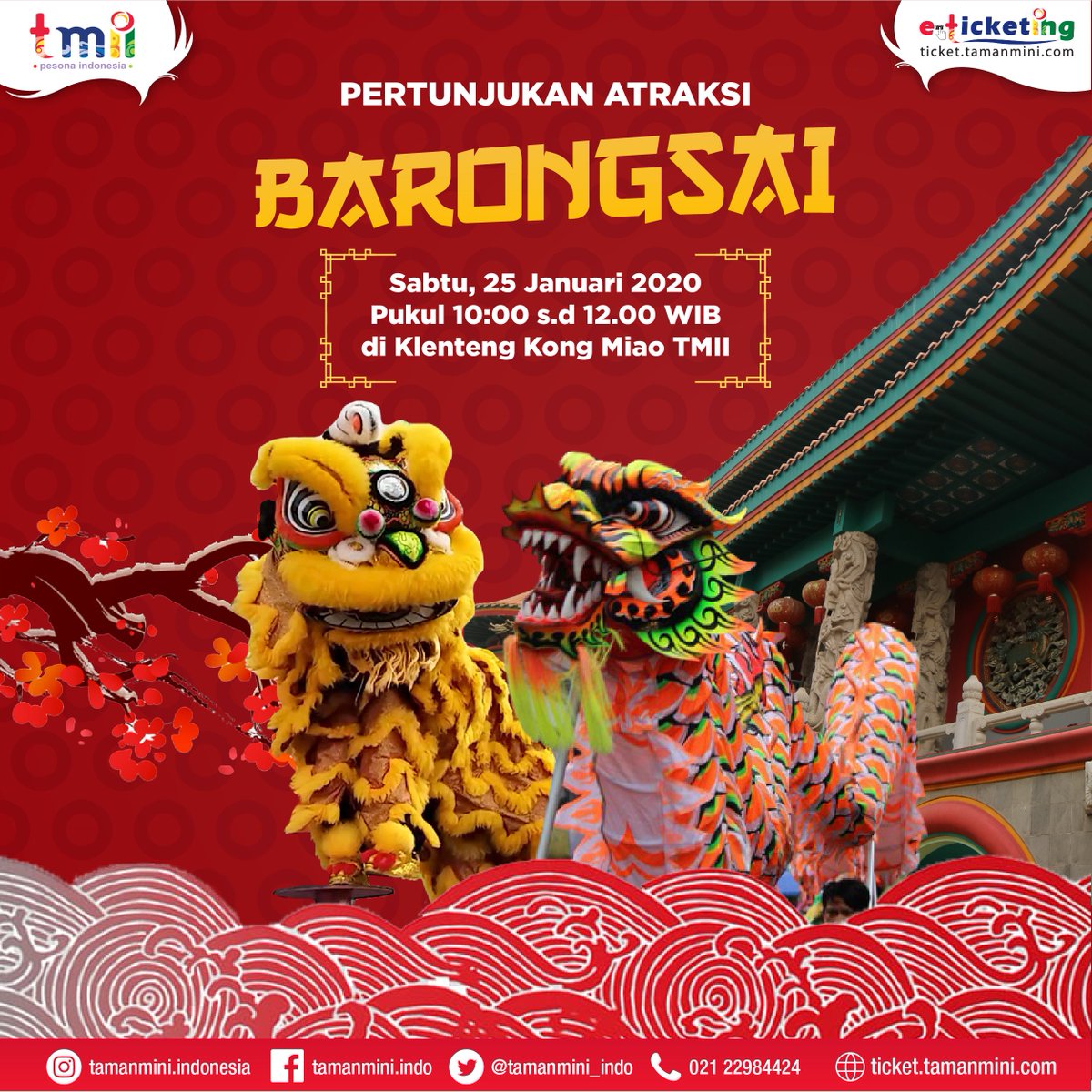 tamanmini_indo's tweet photo. //
Pertunjukan Atraksi Barongsai.
Sabtu 25 Januari 2020.
Pukul : 10.00 s.d 12.00 WIB 
Lokasi : di Klenteng Kong Miao Taman Mini Indonesia Indah.
.
.
#imlek #chinesenewyear #Barongsai #parade #tamanminiindonesiaindah #jakarta #jktinfo https://t.co/p5vy883OE7