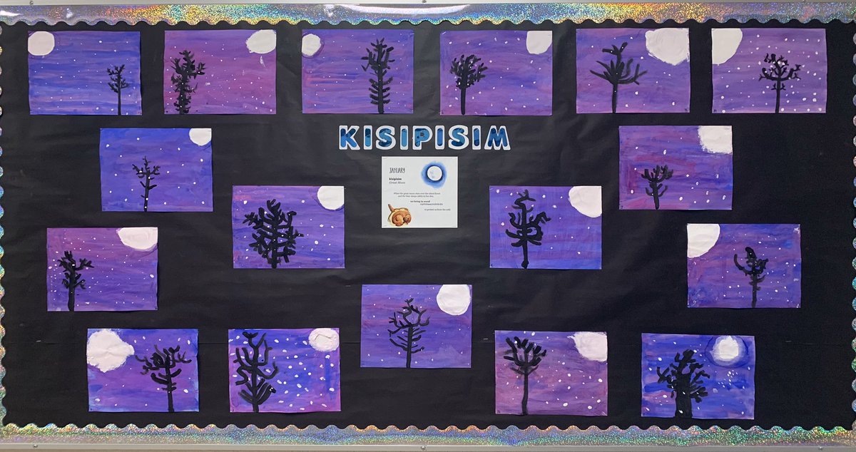 MrsRehmansClass's tweet photo. Our latest art project, highlighting the Cree moon for January- kisipisim. #stmargueritecs #amazingart https://t.co/kNLsLn8Xi9