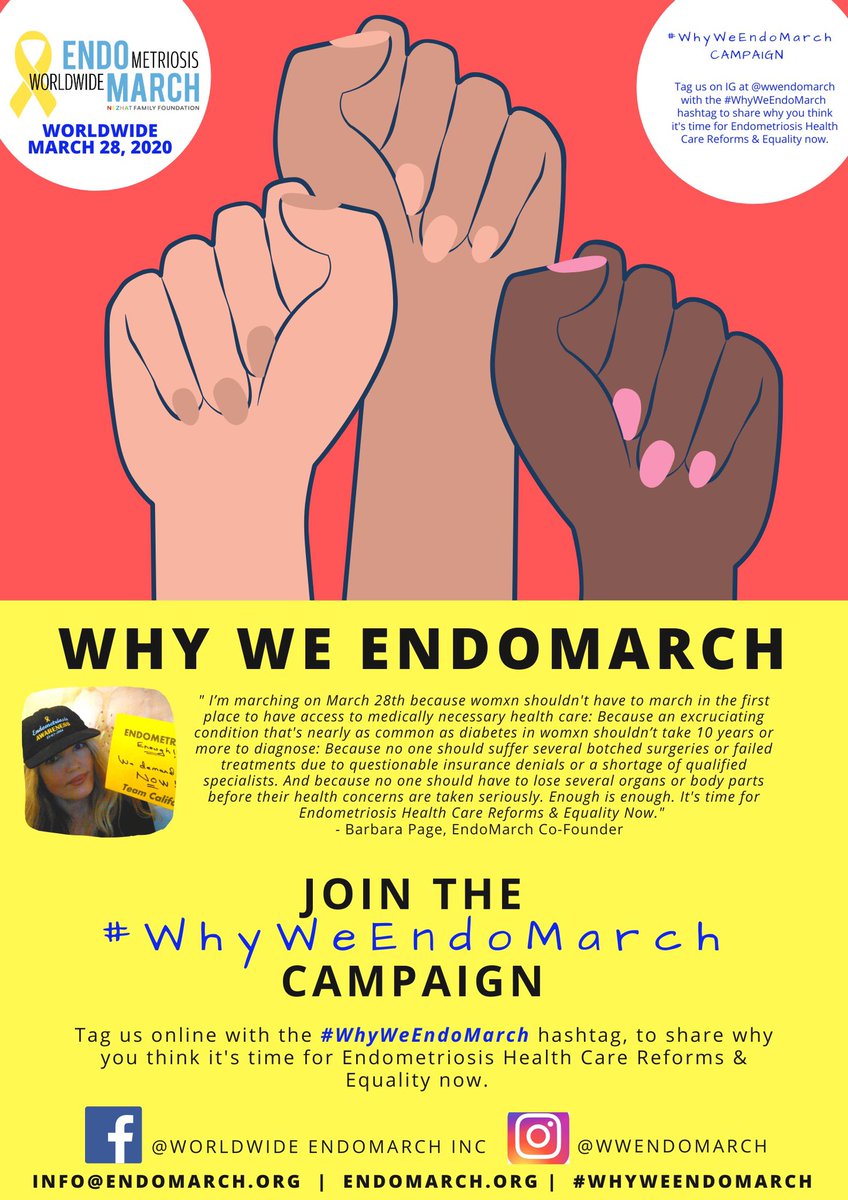 WWEndoMarch's tweet photo. #WHYWEENDOMARCH CAMPAIGN
Tag us with the #WhyWeEndoMarch hashtag & share why you think it's time for #Endometriosis Health Care Reforms & Equality now ๐
#Endometriosis #EndoHealthReformsNow #endomarch2020 #1in10 #EndEndoHealthCareInequitiesNow https://t.co/UfoXMCJHyy