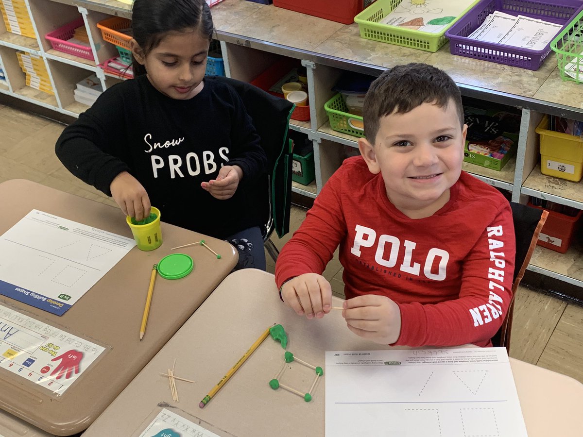 Creating geometric shapes using toothpicks and play doh made us smile during today’s math lesson.