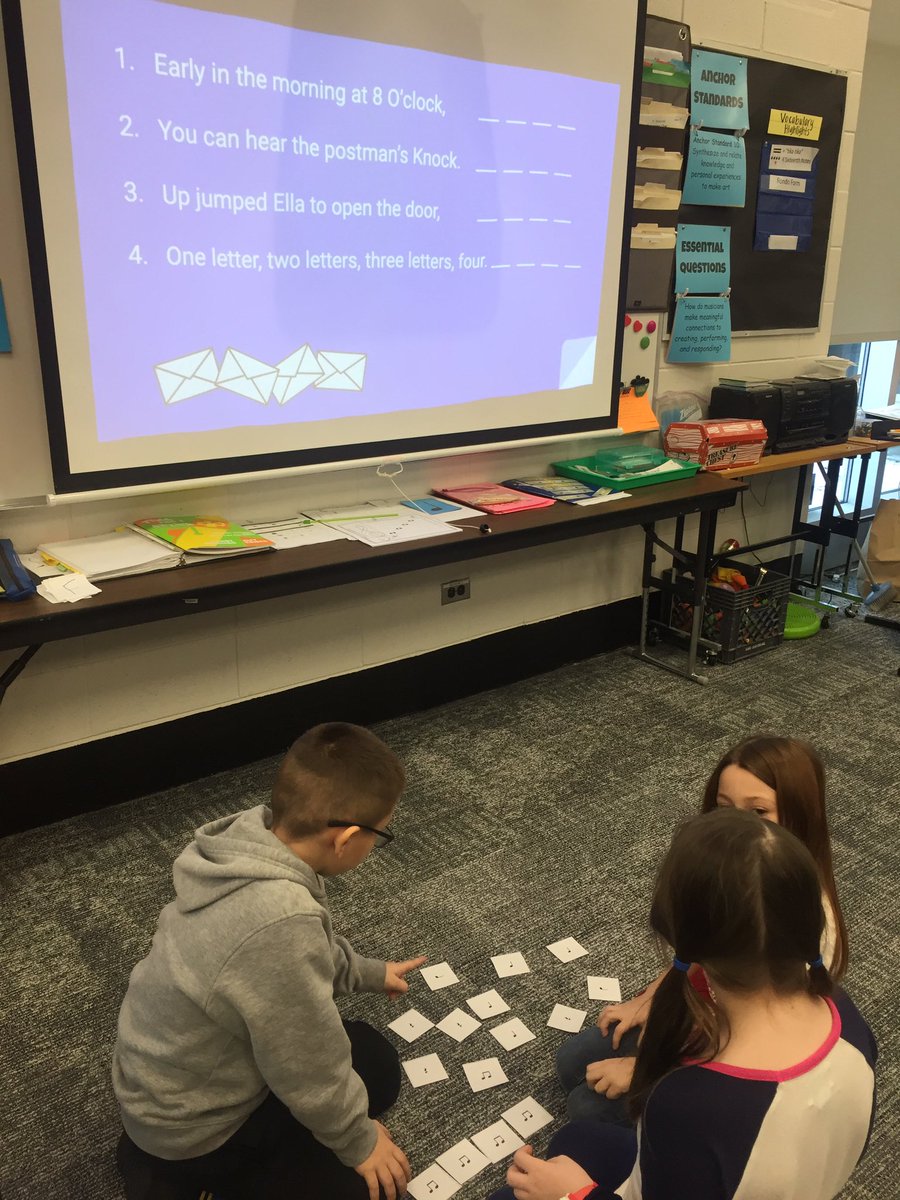 mrs_lucki's tweet photo. 2nd grader’s working in small groups to figure out the rhythm patterns that match the sounds effects to our poem “Early in the Morning” #stony126 #weare126 https://t.co/TekHHs9ONX