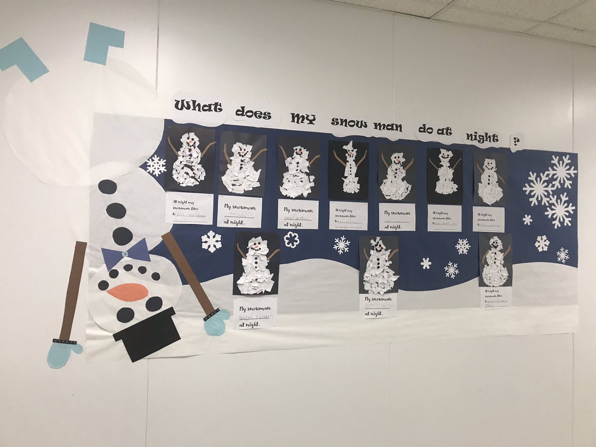 Curcib507's tweet photo. This months theme is snowmen! We read “Snowmen At Night” and what they thought their snowman would do at night! We read it right after we had some snow in Texas, it was perfect timing! #sped #specialed #LOVEMCKAMY #creativewriting #specialthinkers #snowman #januarytheme https://t.co/biWRL7DQd1
