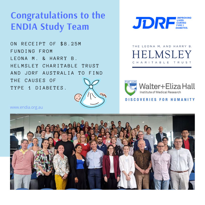 WEHI_research's tweet image. Great news - the #ENDIAstudy team has received $8.25m in funding from @jdrfaus and @HelmsleyTrust to continue their study of babies from pregnancy and into early childhood to find causes of #type1diabetes  💙

endia.org.au
