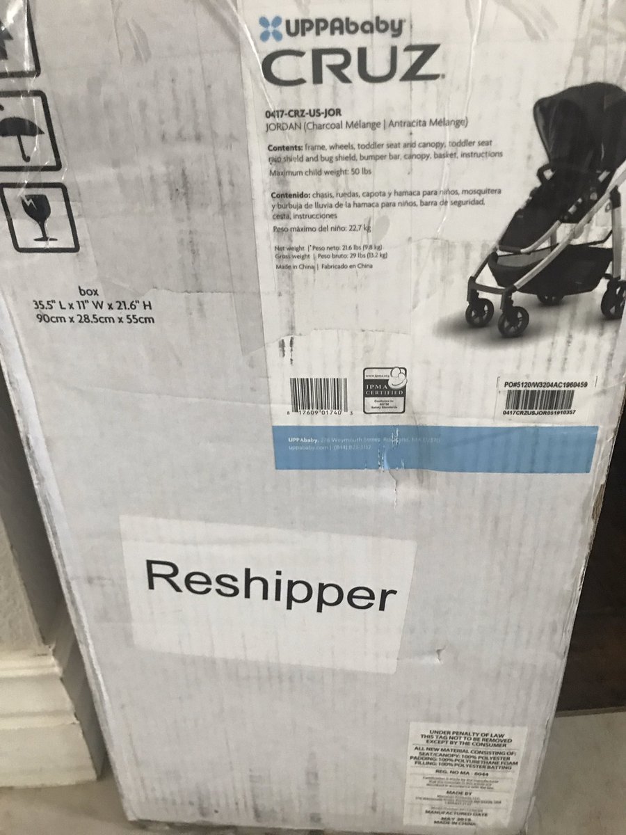 denver21gal's tweet photo. @neimanmarcus @gucci Hello I just received a stroller I purchased through neiman Marcus why is there a huge reshipper label on the box? Is this stroller refurbished? You can clearly tell the shipping label was peeled off on the other end and the tape job was not good https://t.co/IVU63uppfb
