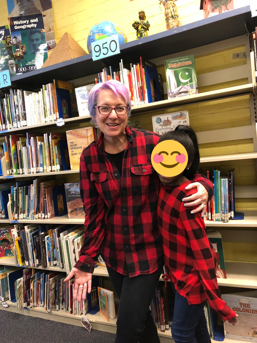 kidlitqueen's tweet photo. When your student notices she has dressed like her Media Specialist then itโs time for a pic! #libraryfun #slmp19 https://t.co/mSEGFHED6H
