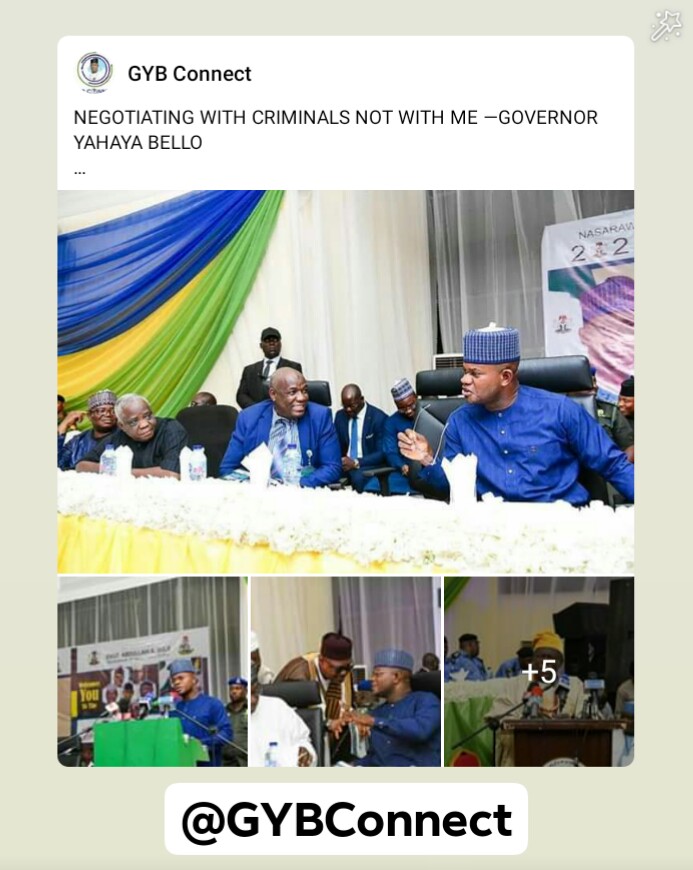GYBConnect's tweet photo. NEGOTIATING WITH CRIMINALS NOT WITH ME —GOVERNOR YAHAYA BELLO
https://t.co/wYRIetpTl7

@GYBConnect #GovBello2020 https://t.co/bqpDZgOFk8