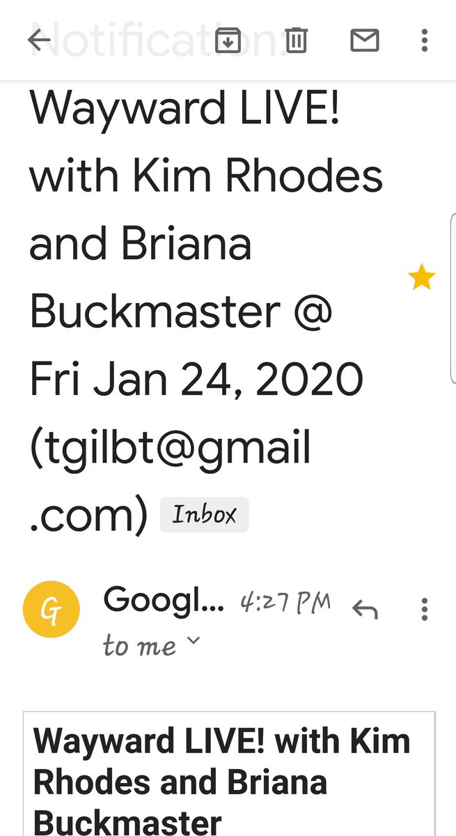 tgilbt's tweet photo. @TourWayward @kimrhodes4real @OfficialBrianaB 
I love it when Google Calendar reminds me of great things ... 

but what shall I wear? Lol! No, seriously what should I wear? https://t.co/RkAclqkcgm