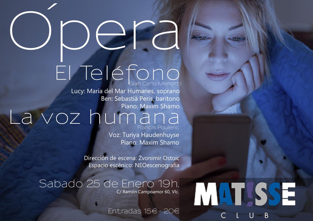 OperaCamaraVlc's tweet photo. DOBLE PROGRAMA !!! 
THE TELEPHONE (Menotti) + LA VOIX HUMAINE (Poulenc) https://t.co/8liPLPtZCX