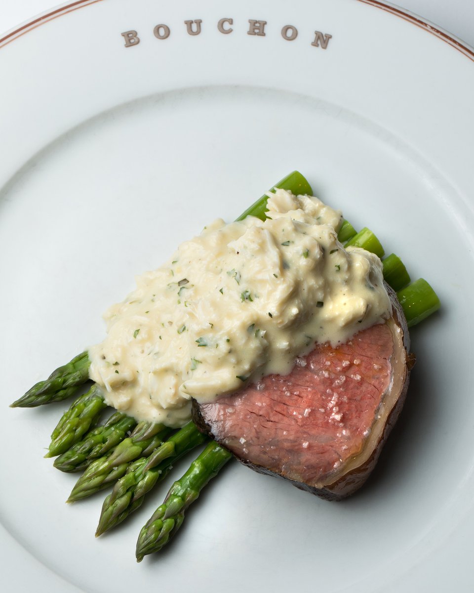 Raise the steaks this Valentine's Day and treat your loved one to a special dinner at Bouchon! Bœuf Oscar | roasted Snake Rivers Farms eye of the rib with green asparagus, Dungeness crab &amp; sauce Béarnaise. #Yountville #LasVegas