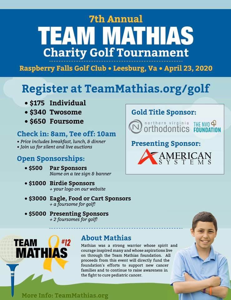 It’s time!We are so excited to announce registration is open for the 7th Annual Team Mathias Kicking Cancer Golf Tournament⛳️  
teammathias.org/golf 
Don’t delay...register now!
If you are interested in donating a silent auction or raffle item, pls email golf@teammathias.org