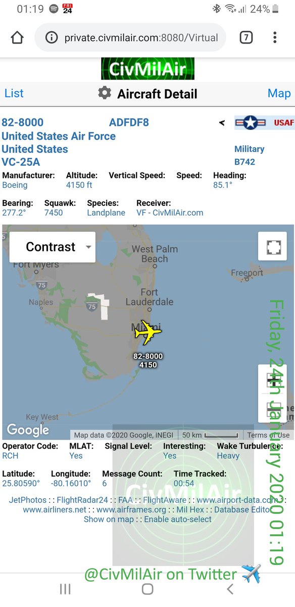 CivMilAir's tweet photo. ...and there he goes, the #OrangeShitgibbon @realDonaldTrump heading off back to DC ๐ฉ ๐คก
๐บ๐ธ US Air Force
VC-25A 82-8000
#ImpeachmentForceOne https://t.co/I0eirk4DcK
