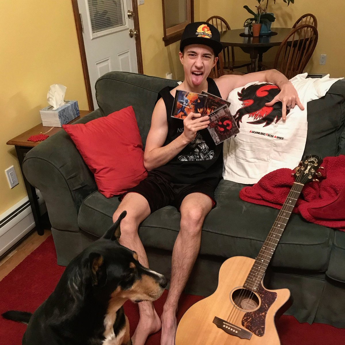 AFANJ's tweet photo. Patrick enjoying his new AFA Gear.
Rock on bud. Thanks for the support.
🎸🎸🎸
.
.
#ascendingfromashes #afa #merchandise #bandmerch #rockmusic #metalmusic #guitarplayer #rockband #localmusic #supportlocalmusic #dogo https://t.co/JbuL3Sv6Je