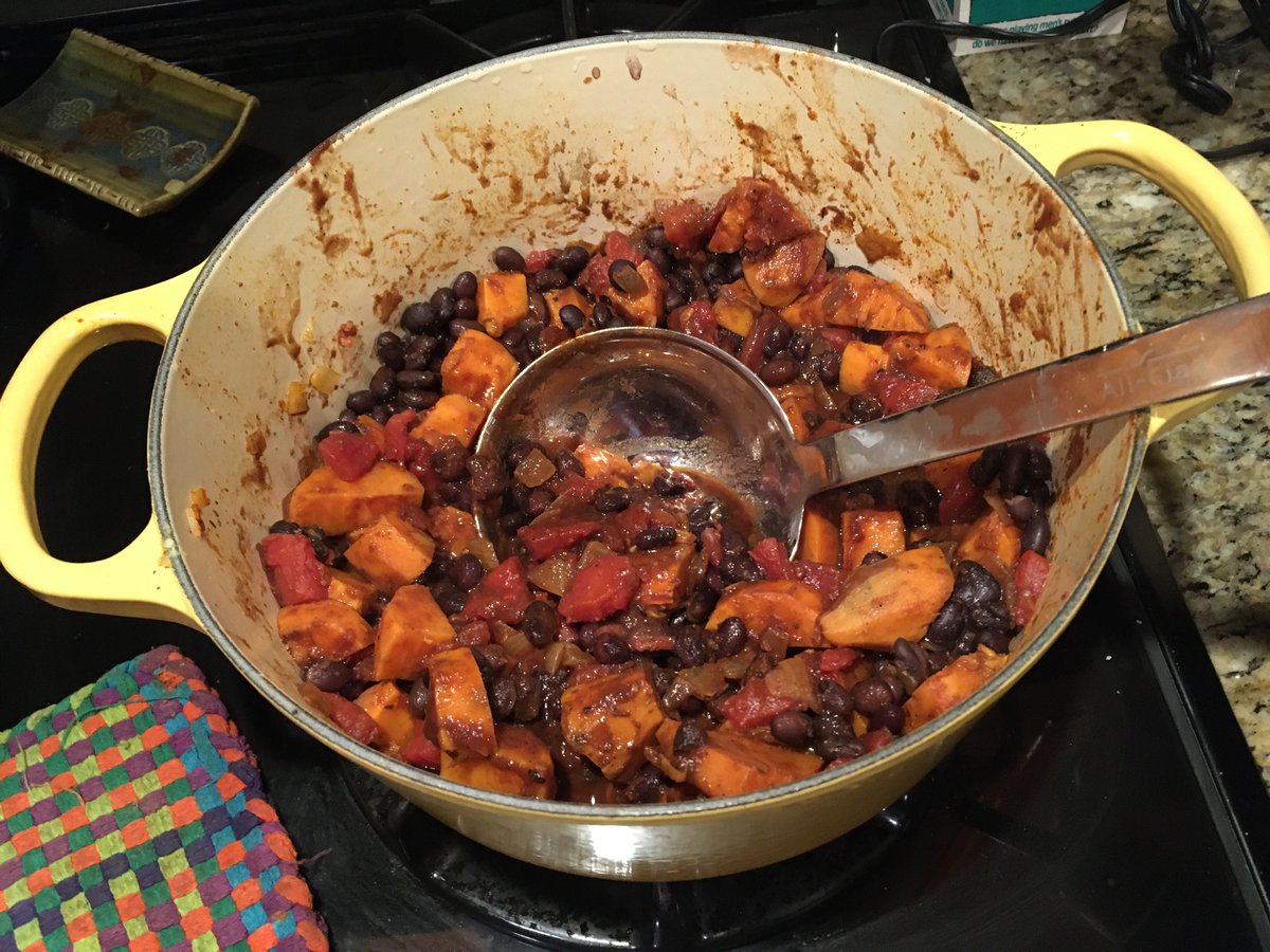 Family of researcher making SPBBC (that's sweet potato black bean chili to everyone else).

Family that cooks together impacts science together #CookEatPlayRepeat