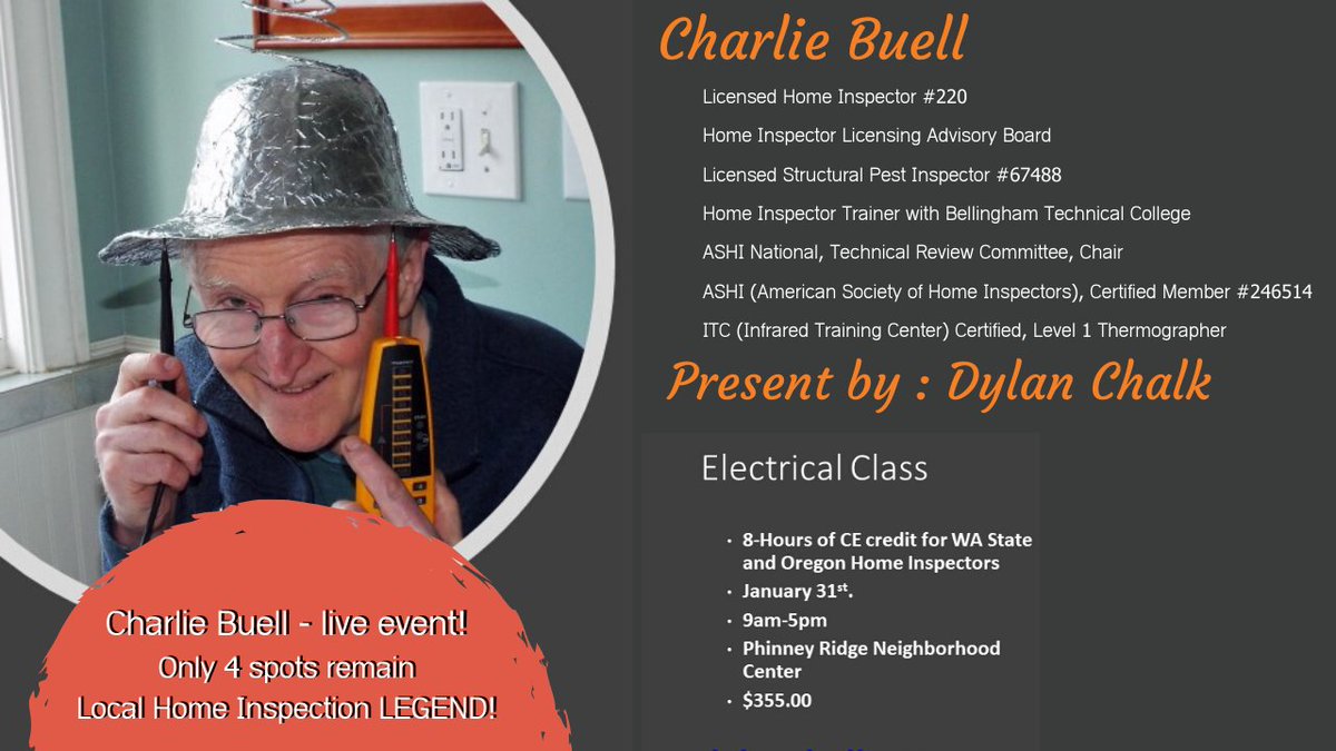 DylanChalk1's tweet photo. You will want to be in the room for this one! Dylan Chalk is proud to offer an afternoon of Education with Local legend Charlie Buell
Earn 8-hours of WA State CE credits
Includes coffee, soft drinks,
snacks, &amp; lunch https://t.co/TyMsVFhqug…/electrical-refresh-and-reset-for-…/ https://t.co/sZMoJlOTzL