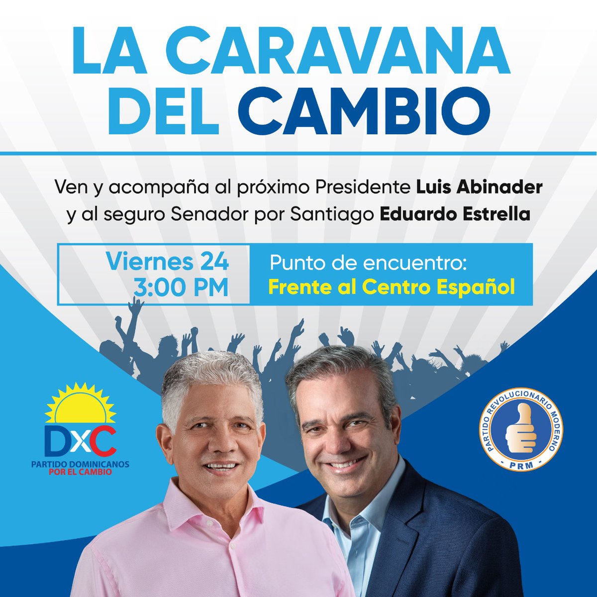 vielkacruzr's tweet photo. #LaCaravanaDelCambio Acompaña al próximo Presidente @luisabinader al seguro Senador de Santiago @EduardoEstrella y al Alcalde @ulisesrodg Caravana del Triunfo.
#EduardoSenador2020 #LuisPresidente #UlisesAlcaldeDeTodos #UlisesAlcalde #IniciaElCambio #ElCambioVa #DxCconLuis https://t.co/BIErCp55Op