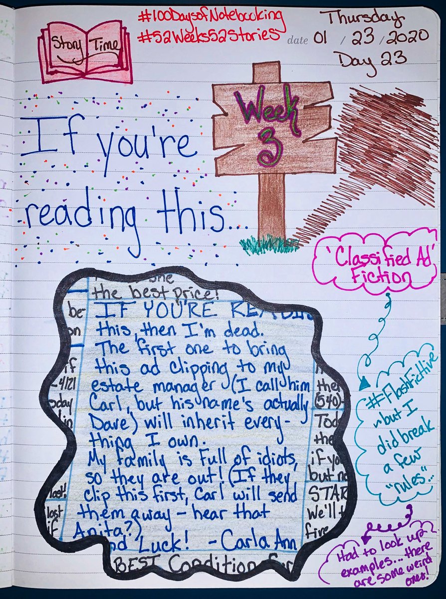 JJ_Burry's tweet photo. Day 23 of #100DaysofNotebooking, and week 3 of #52Weeks52Stories!!
I used a #FlashFicHive (via @AnjelaCurtis) writing prompt for this one.
#WritingCommunity https://t.co/x5ptArnI9Y