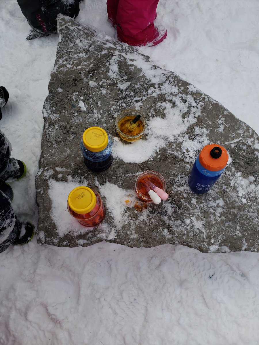 MHarper224's tweet photo. Getting outside  and making some art!Repurposing old dried up markers and apple sauce jars and making washable snow paint. 
Predicting, measuring, mixing creating. @SCDSBey 
@BirchviewDunes 
@scdsboutdoors https://t.co/YwEiOxmSTU