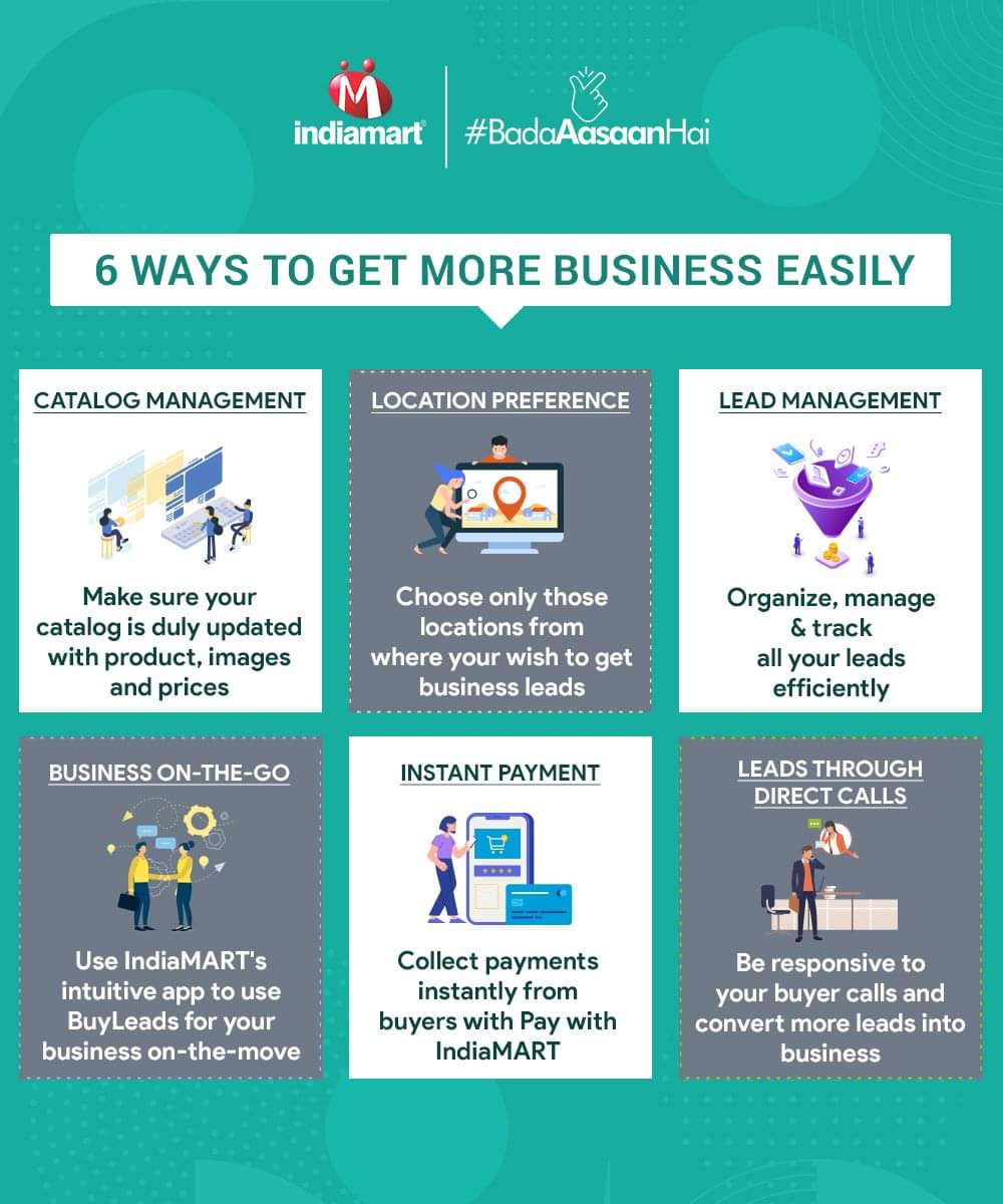 Deeptanshu09's tweet photo. 6 easy tips that will help your business grow exponentially on IndiaMART. 
Kare Har Kaam Ko Salaam, 
Kare Har Business Aasaan. 
#BadaAasaanHai https://t.co/sAsqQiOYYL