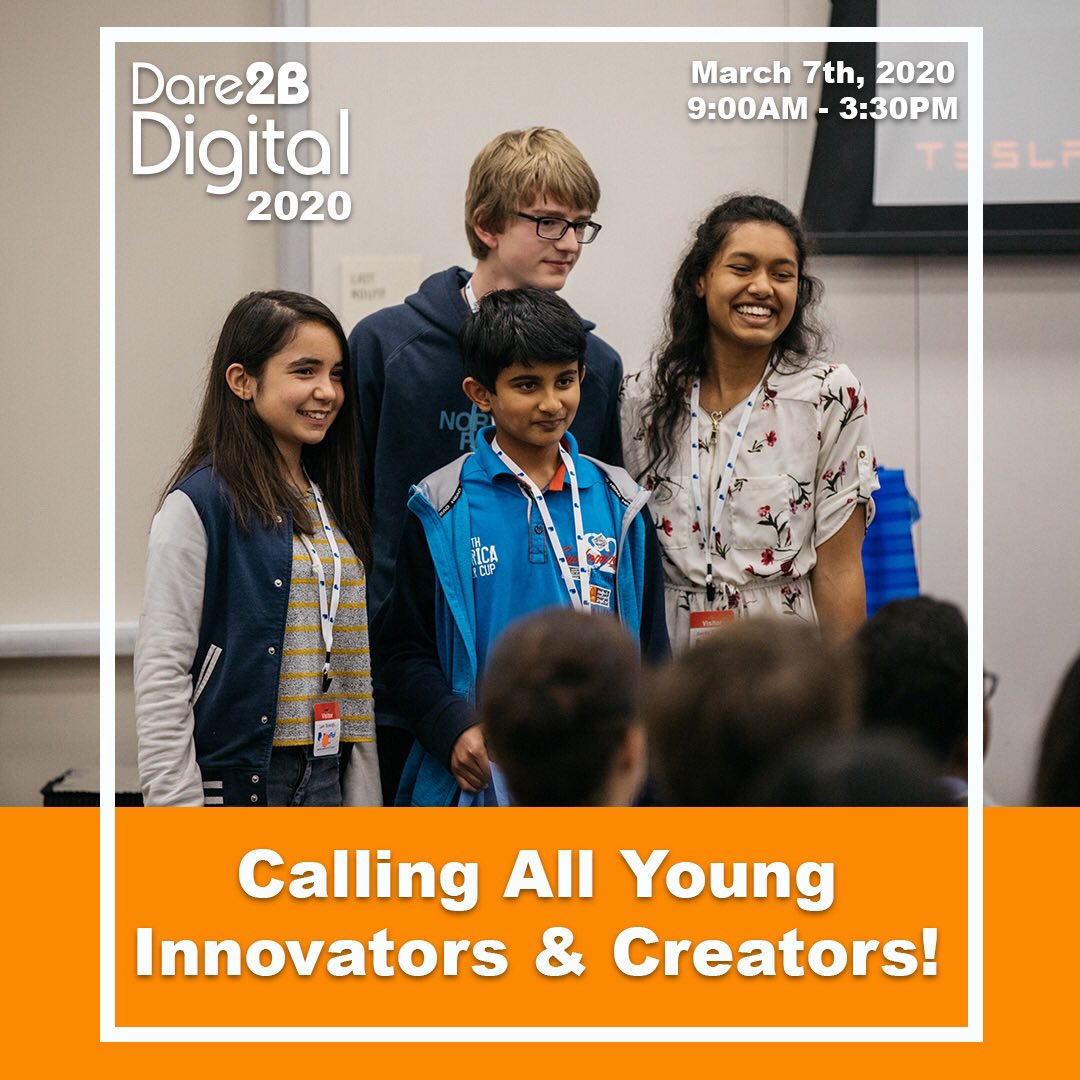 Dare2BDigital's tweet photo. Become design thinking ninjas, experience real-world problem solving, and work with professionals from top Silicon Valley companies! Learn more about the ​#Dare2BDigitalConference and​ #DesignThinkingChallenge ​at https://t.co/viYlz5kXid​! #D2BD20 #tech #students https://t.co/rUeOyGGtIK