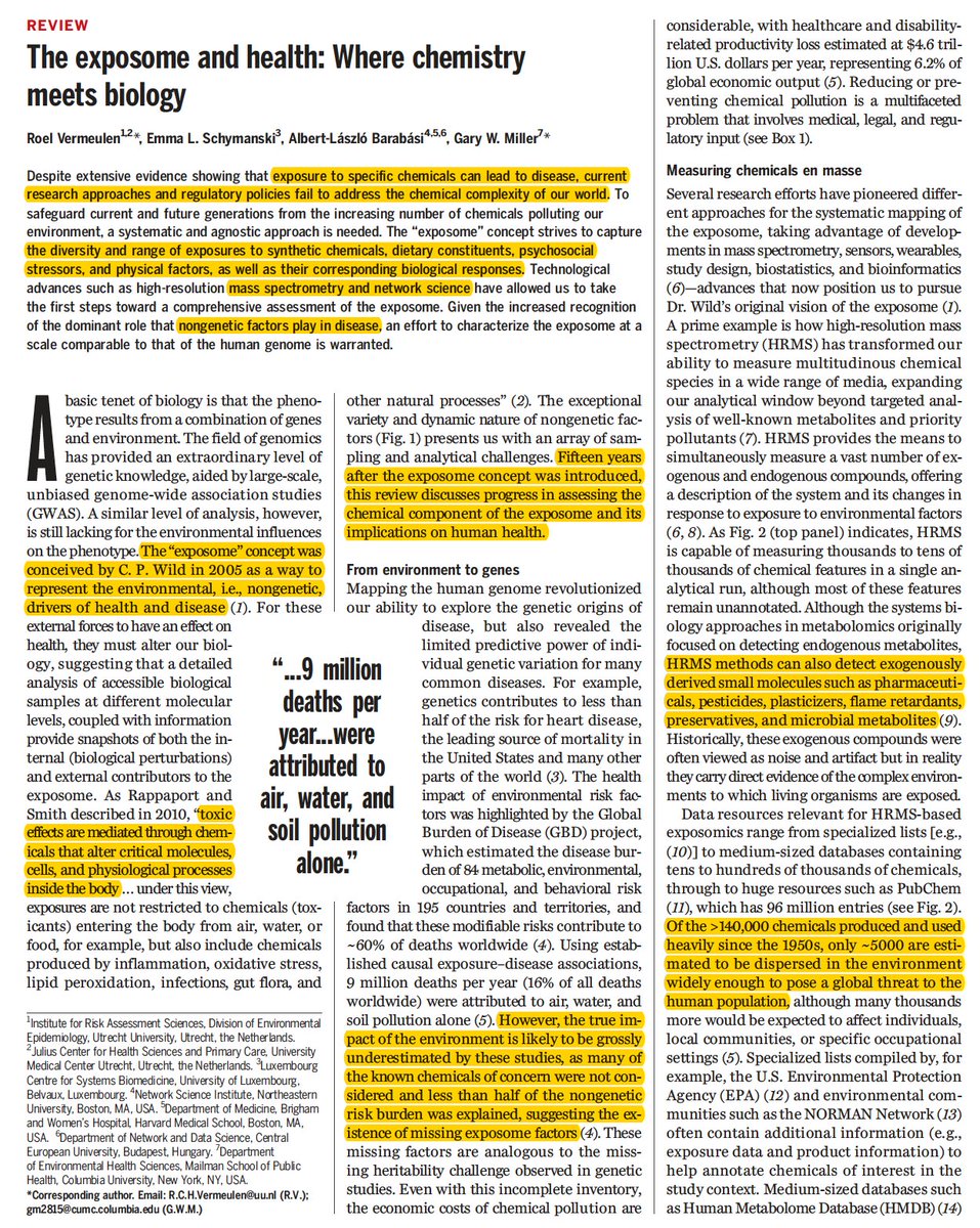 EricTopol's tweet photo. Our environmental exposures (#exposome) and their influence on our health 
@sciencemagazine 
by @vrmlnroel @GaryWMiller3 @barabasi @ESchymanski
an outstanding review illustrating the preponderance of unknowns and need for EWAS research
https://t.co/fzSl3sXCm9 https://t.co/oE2LxzIdr9
