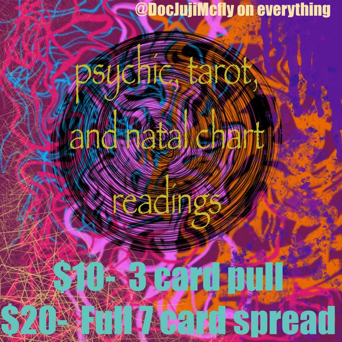 DM @DocJujiMcFly on anything for a psychic, tarot, or natal chart reading. Design by me. DM for a portrait/design<a class="tags" href="/tag/docjujimcfly">@docjujimcfly</a><a href="/tag/glow"class="tags"><span>#glow</span></a><a href="/tag/sheilatheshewolf"class="tags"><span>#sheilatheshewolf</span></a>