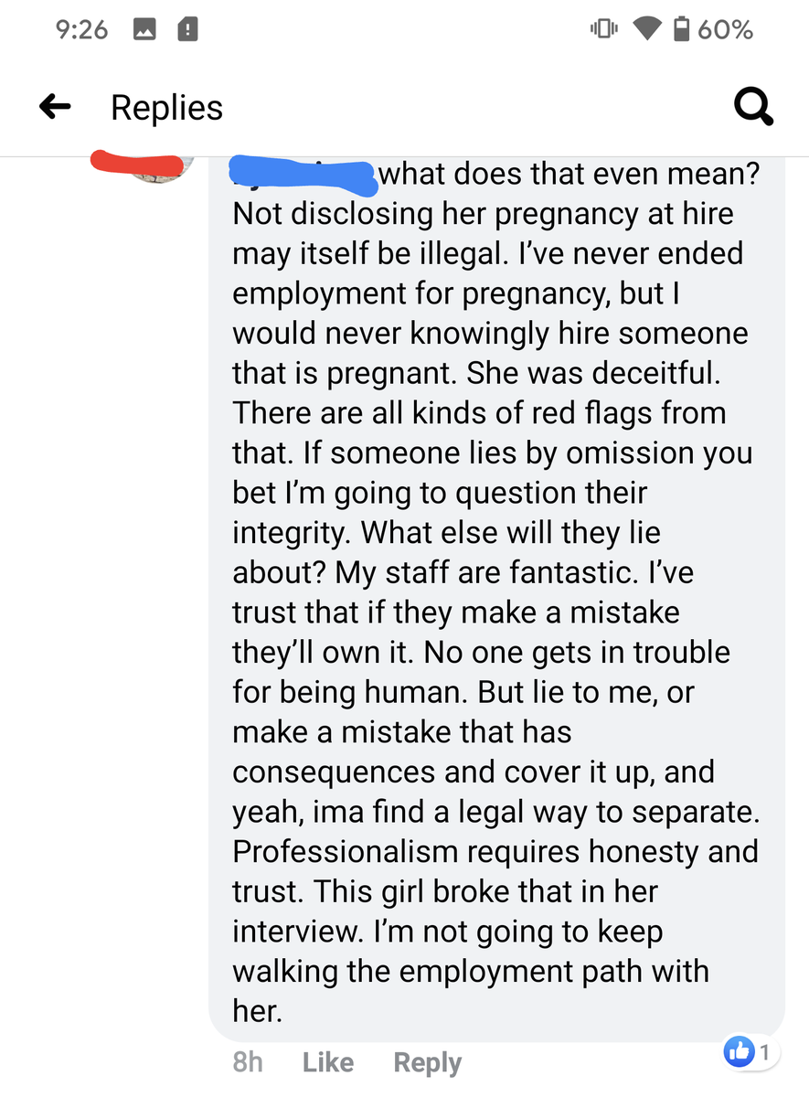 tchick11's tweet photo. Thoughts anyone?? This is only a few comments /threads throughout the post  #genderequity  #pregnantwomen #employers #Employment #employeediscrimination https://t.co/bh0DBkAhuu