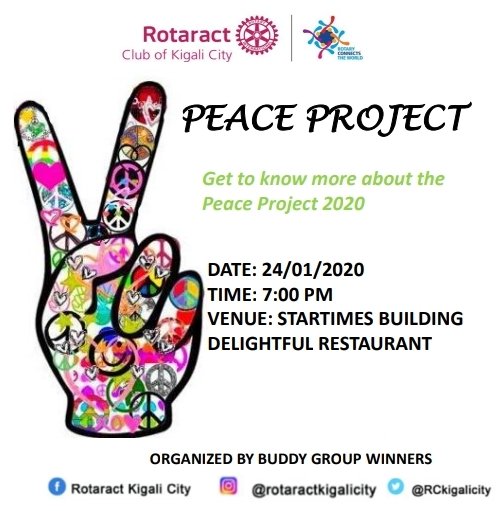 RCkigalicity's tweet photo. Did you know everyone of us can be an ambassador of #peace in this world?Well, this Friday at #RCKCFellowship, it's all about our upcoming peace project. Come through to learn all you need to know about this project &how you can contribute to a peaceful society!✌️ #RotaryConnects https://t.co/kRNxQNVjxH