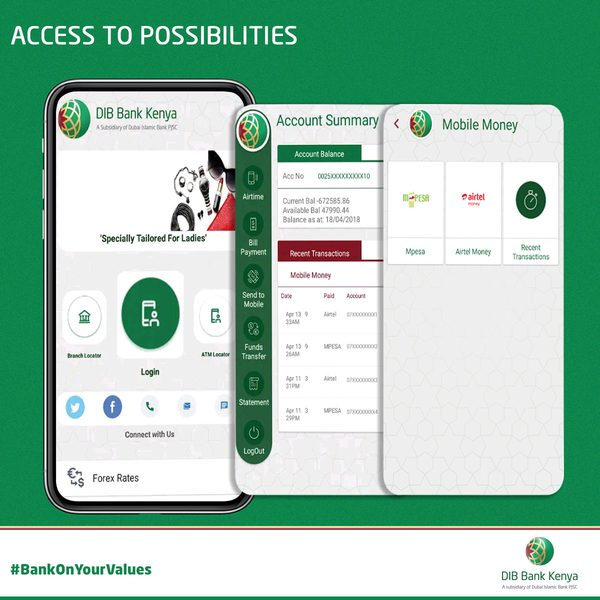 DIBBank_Ke's tweet photo. With the DIB Mobile App you can enjoy services such as; transfer of funds, paying bills, checking your account balance, top up airtime and receive credit/debit alerts. Visit https://t.co/f146RiYkuQ to download. #CloserToAchievers #BankOnYourValues https://t.co/cdhK1WQC2b