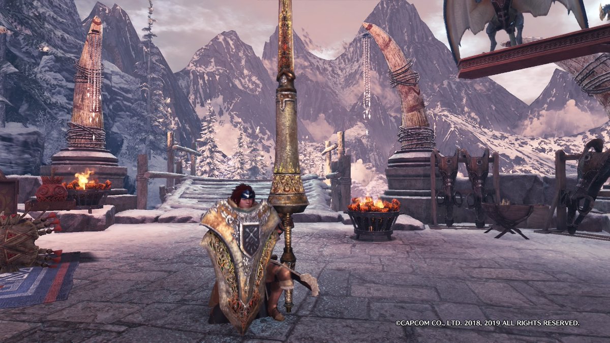 レミュース 新dlc 武器構えのポーズ カメラを最大まで引いても足りない圧倒的長さ フレンドと隊列を組んでも格好良さそうなポーズです ランス Mhwi Mhwアイスボーン