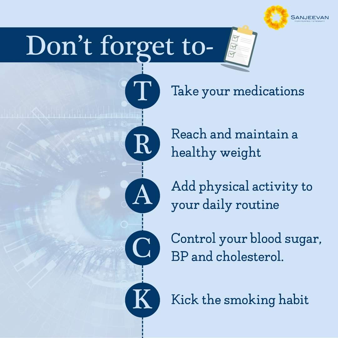 RealEyeOpener's tweet photo. Yes, you can reduce your risk of developing diabetic retinopathy, or help stop it getting worse, by keeping a simple *TRACK* of below mentioned things. 
Visit us today &amp; avoid the risk. For bookings click: https://t.co/wOnpx0JLaj 

#Vision2020 #Sanjeevan #DiabeticRetinopathy https://t.co/Wi9nClHrUb