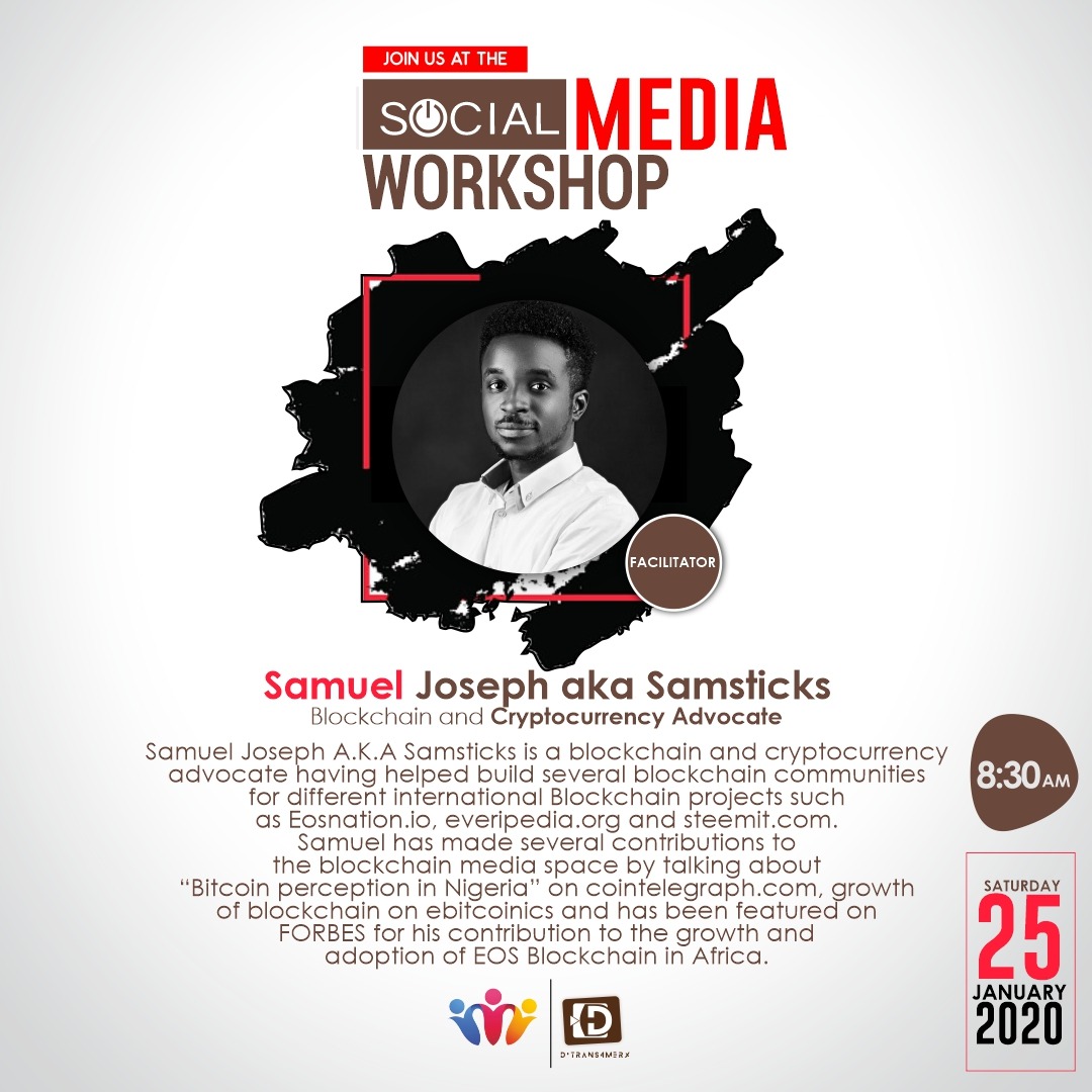 Name cant be Null (@lb_trades) on Twitter photo Tomorrow I'll be representing <a href="/EOS_Nation/">EOS Nation</a> and <a href="/kubitx/">KuBitX</a> at the #lagos social media workshop..
I'll talk about @voicesocial_ by @block_one_ and how it will change social media on Feb 14th: <a href="/BrendanBlumer/">Brendan Blumer</a>
I'll also help the youths in Africa know the role of Tomorrow I'll be representing <a href="/EOS_Nation/">EOS Nation</a> and <a href="/kubitx/">KuBitX</a> at the #lagos social media workshop..
I'll talk about @voicesocial_ by @block_one_ and how it will change social media on Feb 14th: <a href="/BrendanBlumer/">Brendan Blumer</a>
I'll also help the youths in Africa know the role of