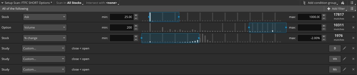 lukestrading1's tweet photo. So I built these scans and have had good luck with them so far this week, it allows me to ONLY be looking at things that (a) have good volume, (b) are moving fast, and (c) are either full-time-continuity long or short. Hope this can help you!

@RobInTheBlack  #TheStrat https://t.co/PAwUFDwF14