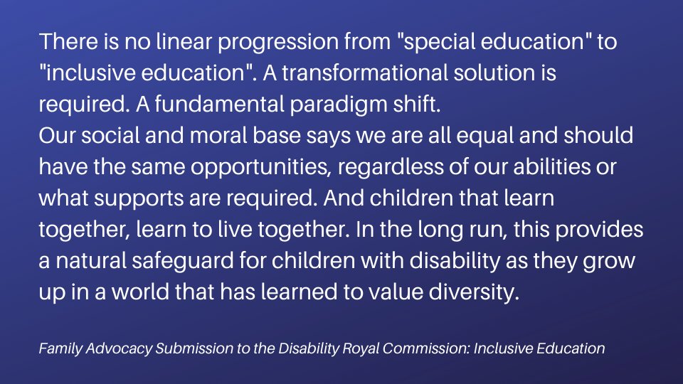 We thank all the families that shared their stories so we could write a robust, evidence-based submission to the #DisabilityRoyalCommission on the topic of Inclusive Education.

Read our submission here: bit.ly/RC-inclusive-ed