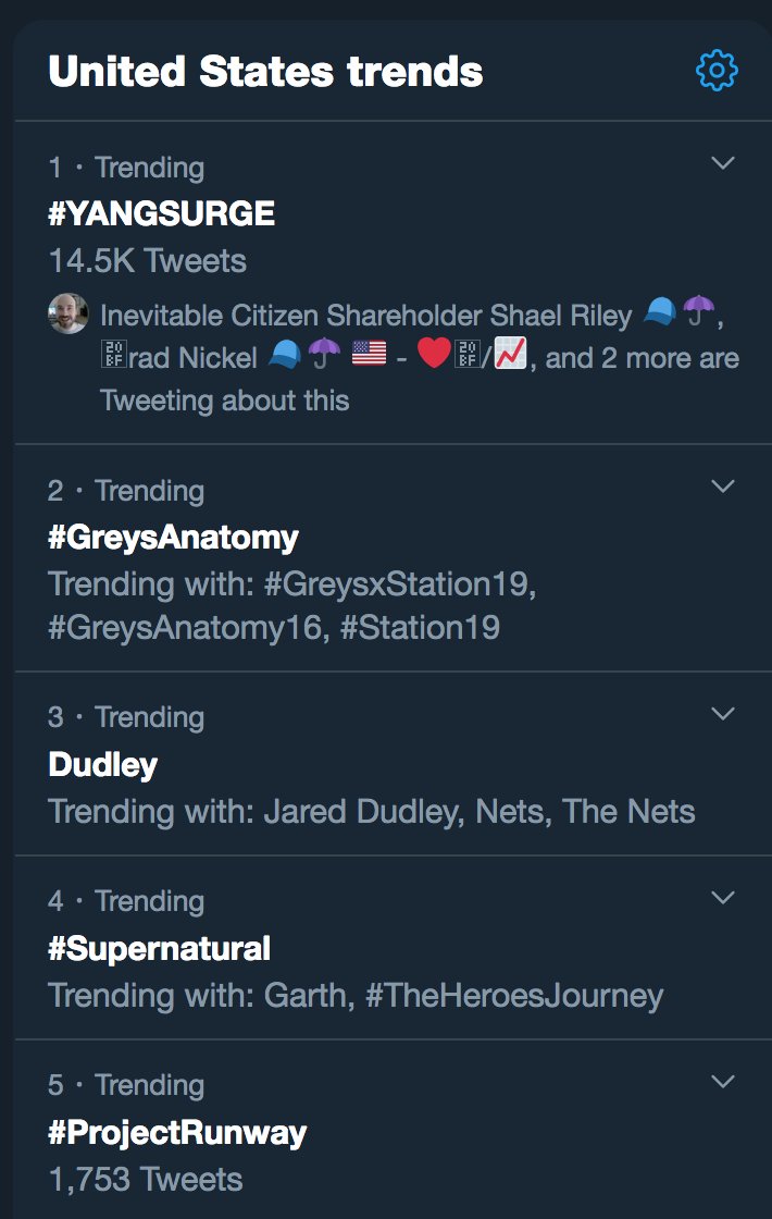BagSecured2024's tweet photo. Ask and you shall receive. #YangSurge IS NOW TRENDING #1 ON TWITTER! #Canvas #Donate #PhoneBank #TextBank #YangGang #Yang2020 #SecureTheBag #SecureTheCall https://t.co/tPfUUQLcnQ