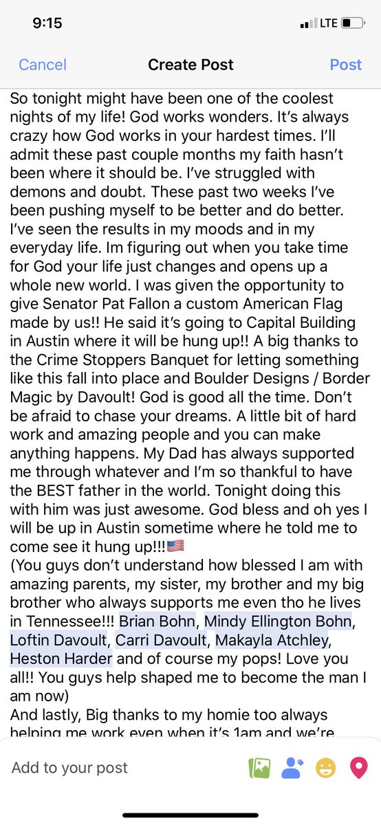 By far one of the coolest nights of my life!! God is good!! Never be afraid to chase your dreams!! Thank you Senator Pat Fallon!! He’s hanging it in the capital building in Austin! How sick is that? Sounds like <a href="/tedcruz/">Ted Cruz</a> and <a href="/GregAbbott_TX/">Greg Abbott</a> need one?? Possibly <a href="/realDonaldTrump/">Donald J. Trump</a>?