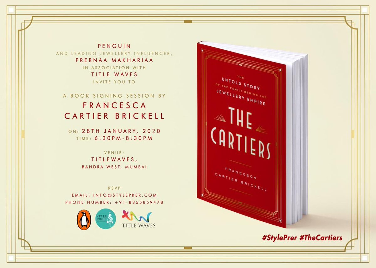 prernamakharia's tweet photo. Looking forward to hosting the book signing of #TheCartiers by #FrancescaCartierBrickell @cescacartier on 28/01/20 with @PenguinIndia at #titlewaves
RSVP details on the invite.
#StylePrer #Jewellery https://t.co/SA0ypVyO4n